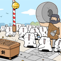 This is a pixiv picture whose title is お賽銭を入れに来た原始人.