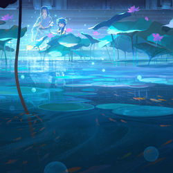 This is a pixiv picture whose title is 罗小黑同人 池塘.