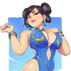 This is a pixiv picture whose title is Chun-li's swimsuit ☀️💦.