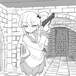 This is a pixiv picture whose title is ＊「この先で物音がする」.