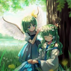 This is a pixiv picture whose title is 大妖精と早苗.