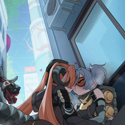 This is a pixiv picture whose title is 作戦中リラックスが必要な時にキスが有効らしい.