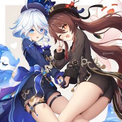 This is a pixiv picture whose title is 💙フリーナ＆胡桃❤️.