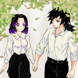 This is a pixiv picture whose title is 『稜線は今も燃えている』『冨岡家の日常』挿絵.