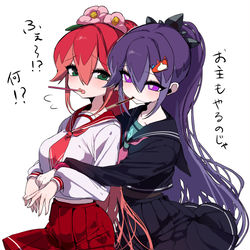 This is a pixiv picture whose title is ポッキーゲーム(椿姫＆百鬼姫).