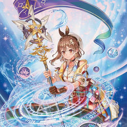 This is a pixiv picture whose title is 【仕事絵】ライザ３×デュエマ.