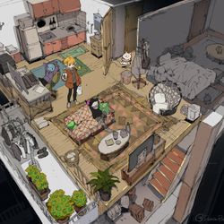 This is a pixiv picture whose title is 友達も呼べる１LDK.