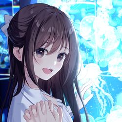 This is a pixiv picture whose title is 彼女と水族館デート.