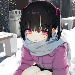 This is a pixiv picture whose title is 積もっても生足ちゃん.