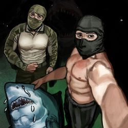 This is a pixiv picture whose title is 「ｸｸｸ…迷子の子ザメを保護してやったぜ。」.