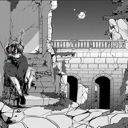 This is a pixiv picture whose title is 古城とトカゲ.