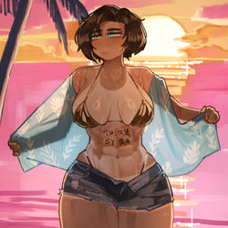 This is a pixiv picture whose title is 稿 夏威夷汉堡.