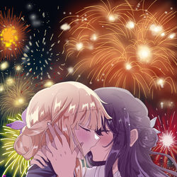 This is a pixiv picture whose title is Kaguya x Iroha 🦊🐰🎆.