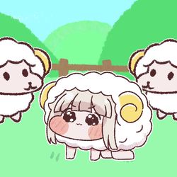 This is a pixiv picture whose title is 羊牧場で羊のふり.