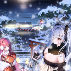 This is a pixiv picture whose title is 雪夜の神社.