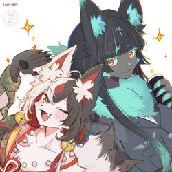 This is a pixiv picture whose title is うるし丸くんと狐黒くん.