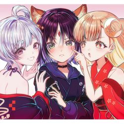 This is a pixiv picture whose title is 三角関係.