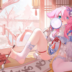 This is a pixiv picture whose title is 大扫除完还没贴春联吧？用脚写个！.