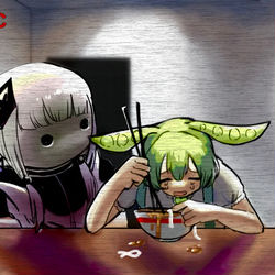 This is a pixiv picture whose title is 可不ちゃんのカレーうどん狂騒曲.