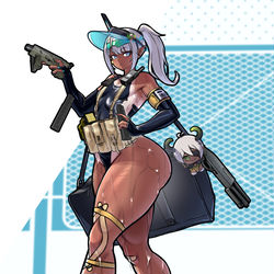 This is a pixiv picture whose title is 装备警用装备的肉腿竞泳黑皮姐系男娘.