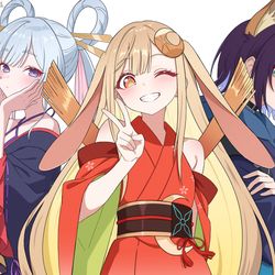 This is a pixiv picture whose title is 超かぐや姫!_かぐや & 月見ヤチヨ & 酒寄彩葉.