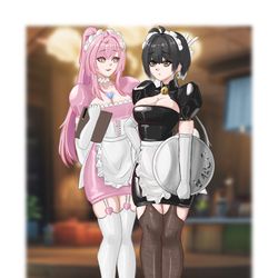 This is a pixiv picture whose title is 黑猫与小猫.