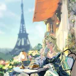 This is a pixiv picture whose title is 午後のカフェタイム.