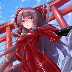 This is a pixiv picture whose title is ぴっちりラバー霊夢.