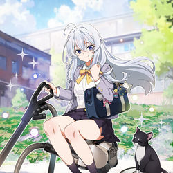 This is a pixiv picture whose title is 箒の代わりに.