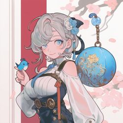 This is a pixiv picture whose title is 绣花球小姐，褪色.