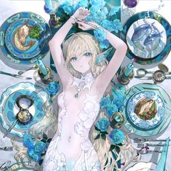 This is a pixiv picture whose title is 人魚の食卓.