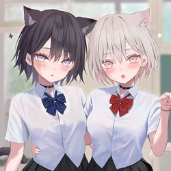 This is a pixiv picture whose title is OC双子猫ちゃん（14歳の姿、18歳の姿）.