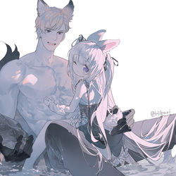 This is a pixiv picture whose title is 不要捏宝宝的尾巴了😭.