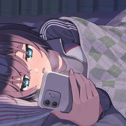 This is a pixiv picture whose title is 寝る前の動画鑑賞.