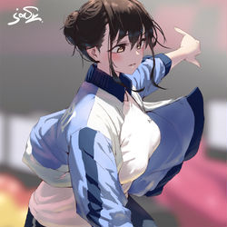 This is a pixiv picture whose title is リリースに釘付けさせる長身女子.