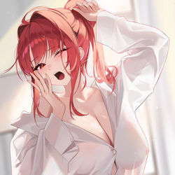 This is a pixiv picture whose title is 「ふぁあ……おはようございます、指揮官。」.