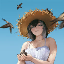This is a pixiv picture whose title is Straw hat, but also nest.