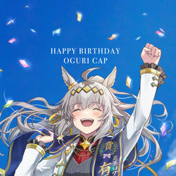 This is a pixiv picture whose title is 右手を上げたオグリキャップ.