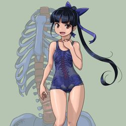 This is a pixiv picture whose title is 胴体がSの字に曲がってる件について.