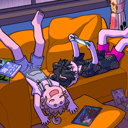 This is a pixiv picture whose title is ソファでだら～.