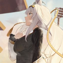 This is a pixiv picture whose title is 汗だくオグリ（シングレ衣装）.