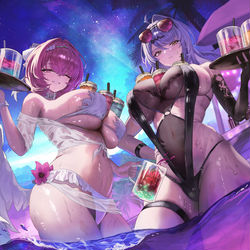 This is a pixiv picture whose title is “數值，正是成為最強海濱服務員的理由！”.