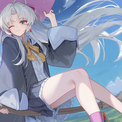 This is a pixiv picture whose title is 这位不输给色彩斑斓的鲜花美得如花般绽放的人是谁呢?.