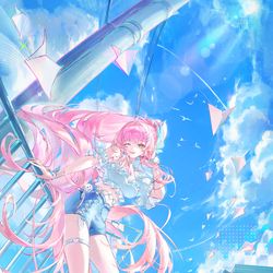This is a pixiv picture whose title is 夏休み.