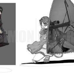 This is a pixiv picture whose title is 【OC】嘉萘缇 立绘+战斗爽黑白插（画师：炸裂菌子）.