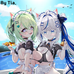 This is a pixiv picture whose title is Bikini maid Riko&Rin.