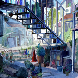 This is a pixiv picture whose title is 階段裏.