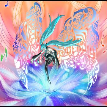 初音ミク　音の翼、五線譜【横加工】
