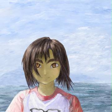 少女と海