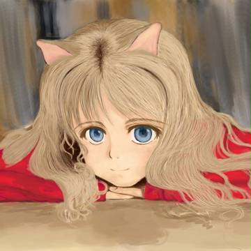 赤いセーターの猫耳